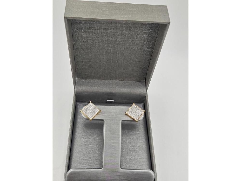 15.2mm Square Gold Vermeil Moissanite Stud Earrings, Screwbacks